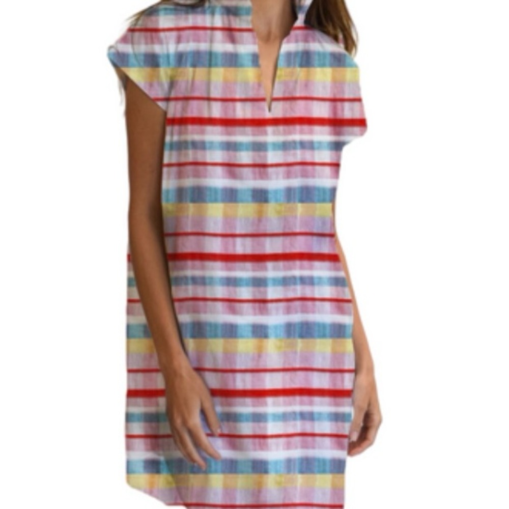Never a Wallflower Pink and Blue short Linen Dress with pockets XL